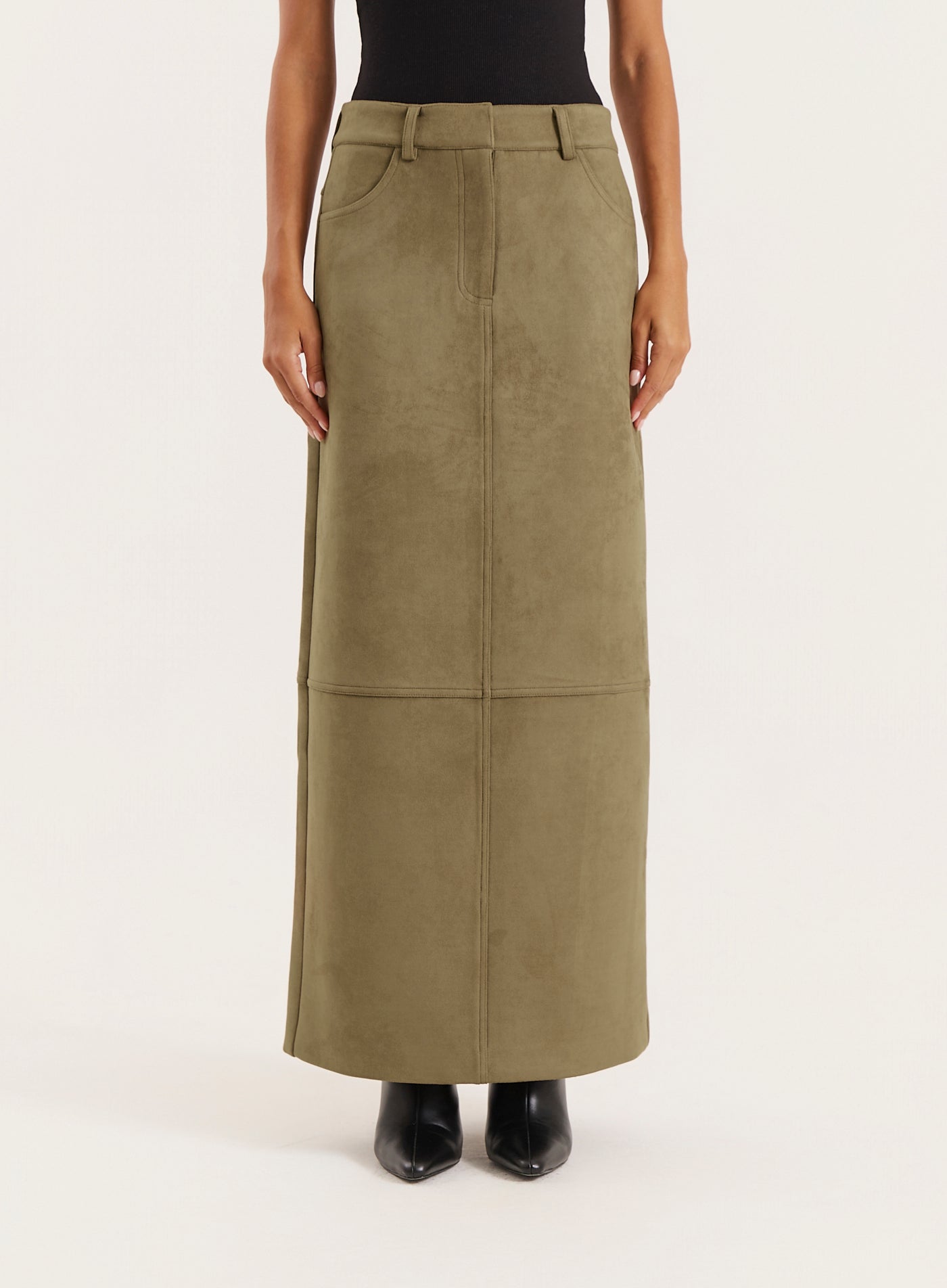 Olive Faux Suede Maxi Skirt